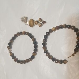 TIGERS EYE PENDANT & 2" HOOP EARRINGS, 2" Drop Pendant #J48